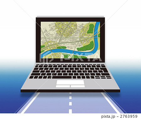 地図ソフト 地図画面 ノートパソコンのイラスト素材 地図ソフト 地図画面 ノートパソコンのイラスト素材