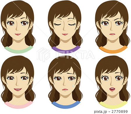 女性 顔の表情 6パターンのイラスト素材