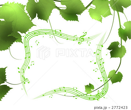 譜面 音楽 若葉 葉っぱ エコ ト音記号 音符 五線譜 青葉と音楽のイラスト素材