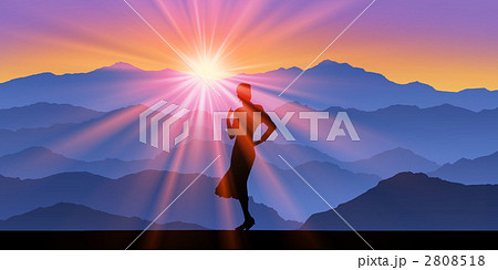 山並みと女性シルエットのイラスト素材 山並みと女性シルエットのイラスト素材