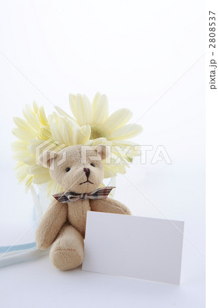 クマのぬいぐるみと花束とメッセージカード 2808537