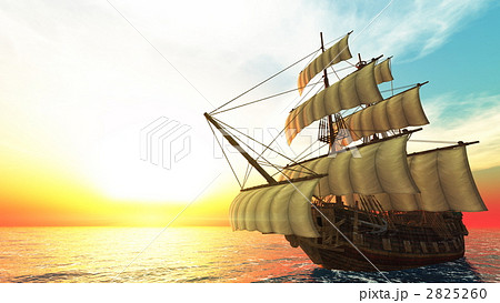 乗り物 帆船 海賊船のイラスト素材