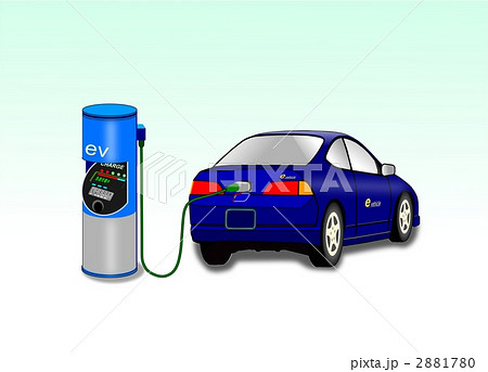 Ev 電気自動車と充電スタンドのイラスト素材