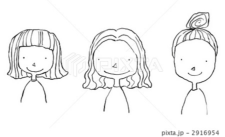 女の子3人 モノクロ線画 のイラスト素材 2916954 Pixta