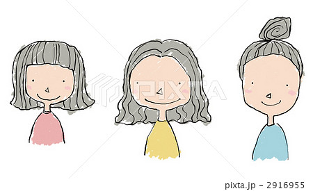 女の子3人 色つき のイラスト素材