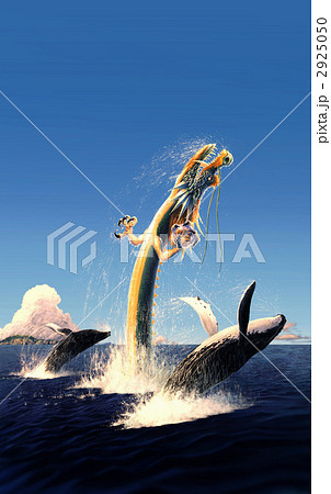 クジラとたわむれる龍 2925050