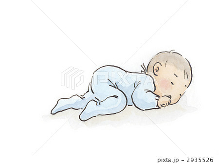 うつぶせで寝る赤ちゃんのイラスト素材