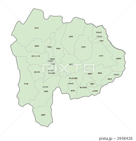 山梨県地図 色付 地名有 のイラスト素材