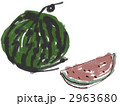 和風の暑中見舞いの絵手紙みたいなガーリーなスイカの夏のイラスト  2963680