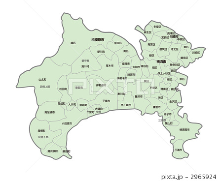 神奈川県地図 色付 地名有 のイラスト素材
