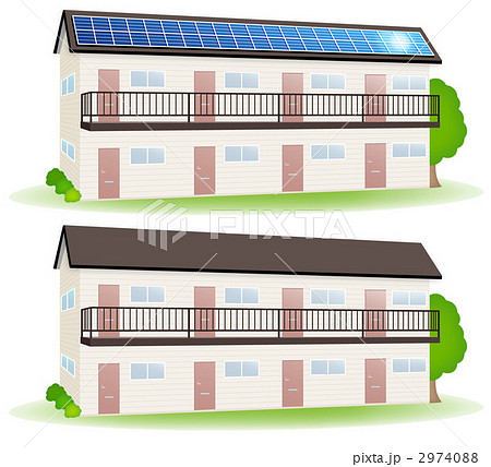 アパート 太陽光発電 ソーラーパネルのイラスト素材