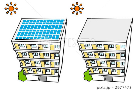 マンション 太陽光発電 ソーラーパネルのイラスト素材