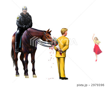 騎馬警官の馬とデートの待ち合わせのイラスト素材