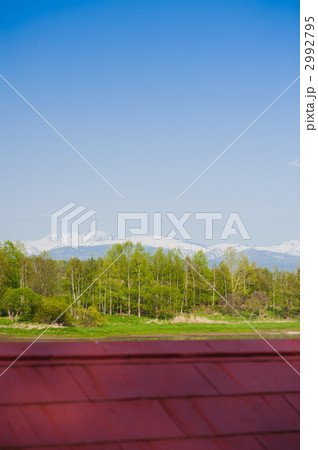赤い屋根と十勝岳 2992795