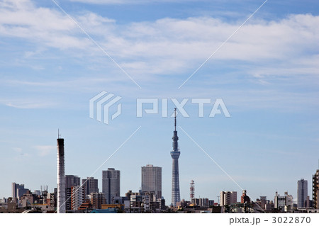 青空が広がる千住の住宅街と東京スカイツリー 3022870