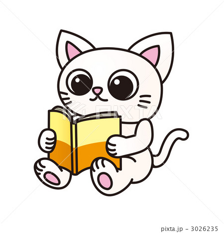 本を読む白猫 3026235