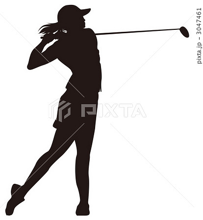 ゴルフする女性 黒シルエット のイラスト素材