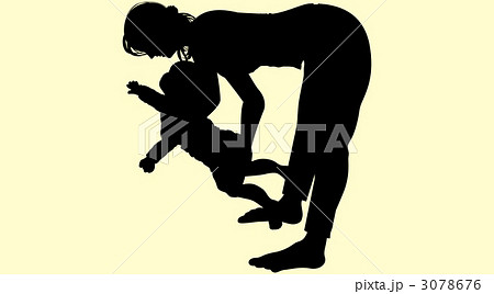 親子シルエット1_黄色バック 3078676
