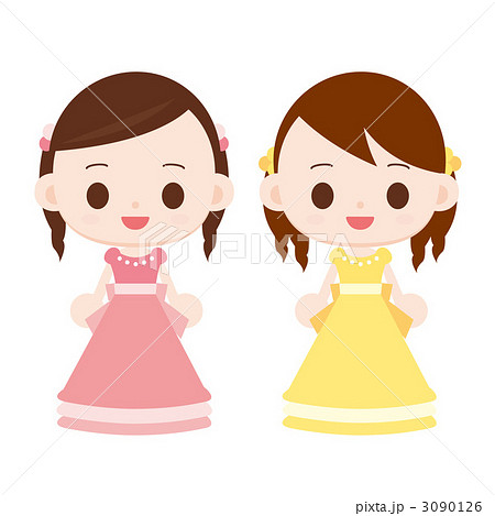 ドレスを着た女の子 ピンクと黄色のイラスト素材