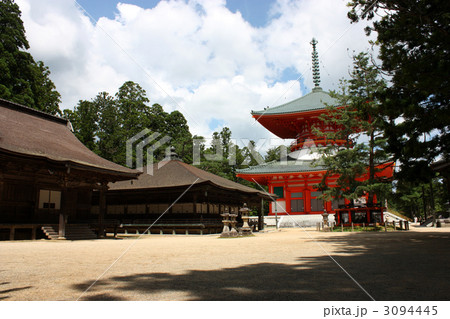 高野山の壇上伽藍に聳える根本大塔と御影堂 3094445