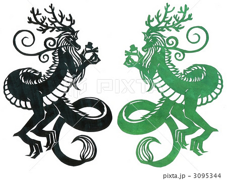 12年辰年年賀状用イラスト素材 切り絵龍対 のイラスト素材