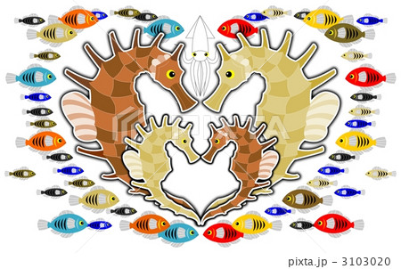 2012年辰年年賀状用イラスト素材（タツノオトシゴ家族白地） 3103020