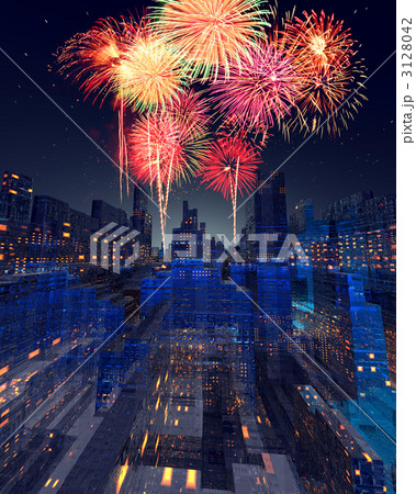 未来都市と花火 3128042