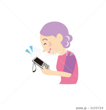 携帯電話を操作するおばあちゃんのイラストのイラスト素材