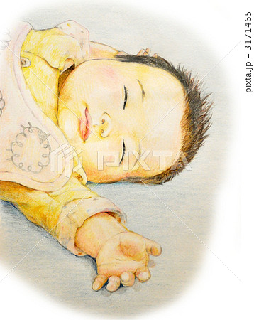 赤ちゃんの寝顔 色鉛筆 のイラスト素材