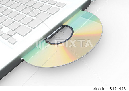 ノートパソコンとcd Dvd 斜め のイラスト素材