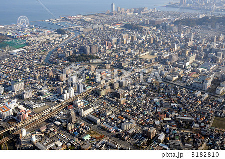 福岡市西区姪浜上空より空撮の写真素材