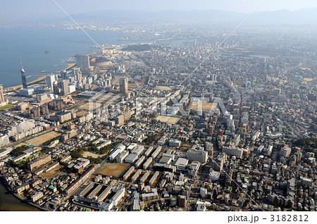 福岡市のベイエリアを空撮 の写真素材
