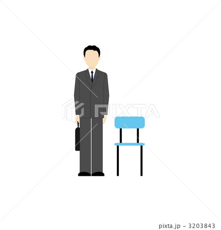 椅子の横に立つスーツの男性のイラストのイラスト素材