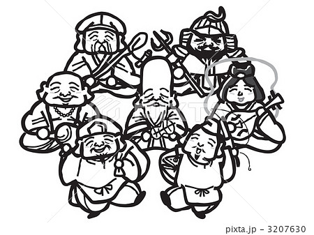 Seven Luck Gods Collectively Stock Illustration