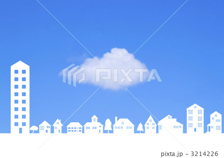 町並とぽっかり雲のイラスト素材