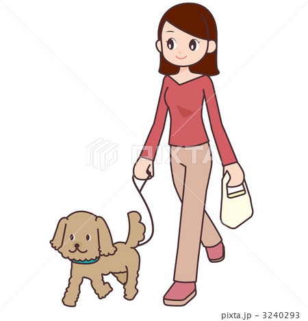 犬と散歩をする女性のイラスト素材