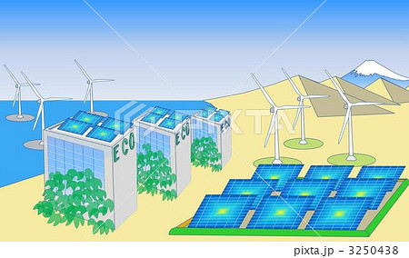 再生可能エネルギー 緑のカーテン 太陽光発電のイラスト素材