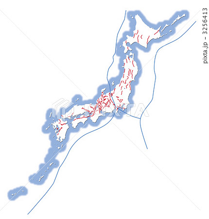 日本列島周辺のプレートと主な活断層のイラスト素材