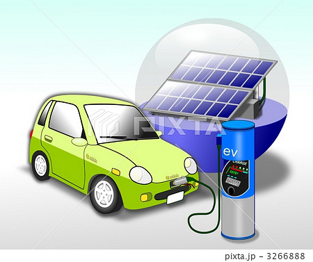 Ev 電気自動車と充電設備のイラスト素材