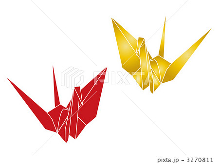 折り鶴 赤と金 のイラスト素材