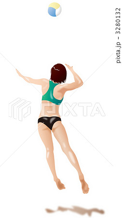 女子ビーチバレー グリーンタンクトップ のイラスト素材
