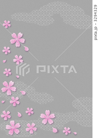さくら-11■桜・花・花びら・雲・亀甲文様・背景素材・銀鼠 3294329