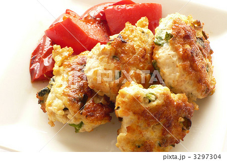 鶏肉ミンチと青ねぎの落とし焼きパプリカ添え 3297304