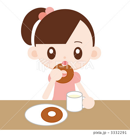 おやつのドーナツを食べる女の子 のイラスト素材