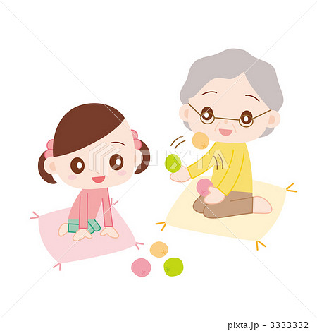おばあちゃんと孫 お手玉で遊ぶのイラスト素材