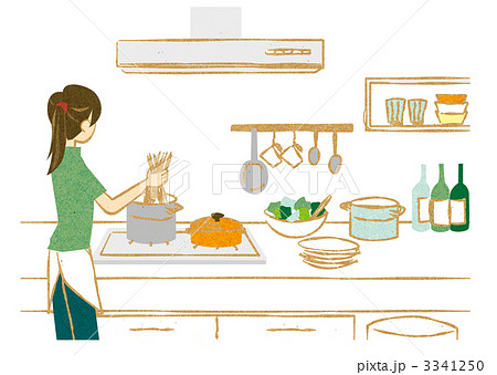 料理をする女性のイラスト素材