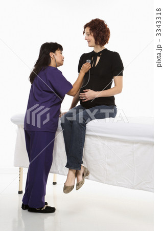 Pregnant woman with nurse. 3343318