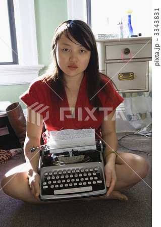 Woman with typewriter. Woman with typewriter. 3343831