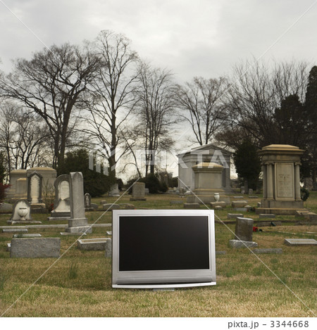 Television in graveyard. 3344668