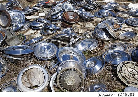 Old hubcaps on ground Old hubcaps on ground 3346681